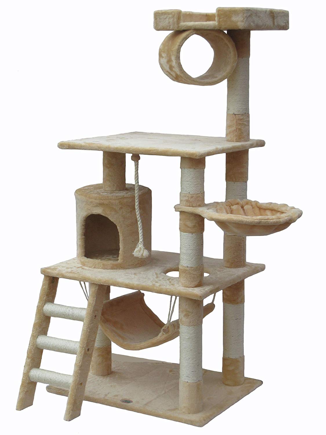 62 inch Go Pet Club cat tree with ladder, hammock, condo box and sky tube.