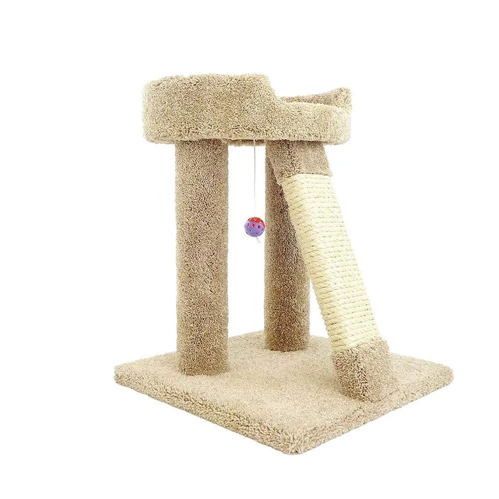 Carpeted Short Cat Tree With Sisal Scratcher