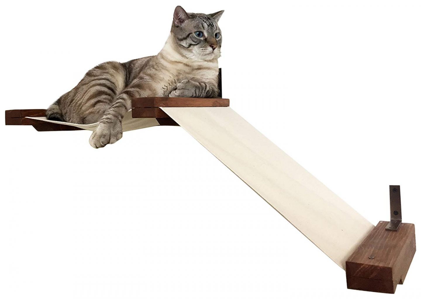 Wall Mounted Cat Lounger With Fabric Ramp - What a super cool and innovative wall mounted cat perch! It's GREAT for large cats, too!