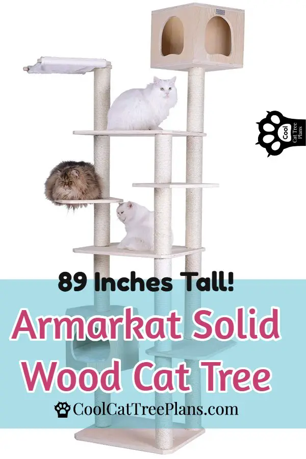 Armarkat Solid Wood Cat Tree - Super Cool 89 Inch Armarkat solid wood cat tree is made from solid Scotts Pine. You can see the grain. King of the "Wooden Cat Trees No Carpet" collection. AMAZING!