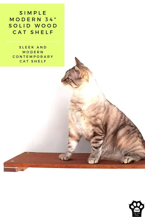 A simple modern 34" solid wood cat shelf with a floating design