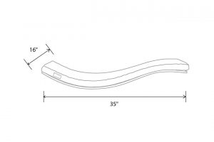 The dimensions for this sleek modern s-curve cat wall shelf is 35" by 16"