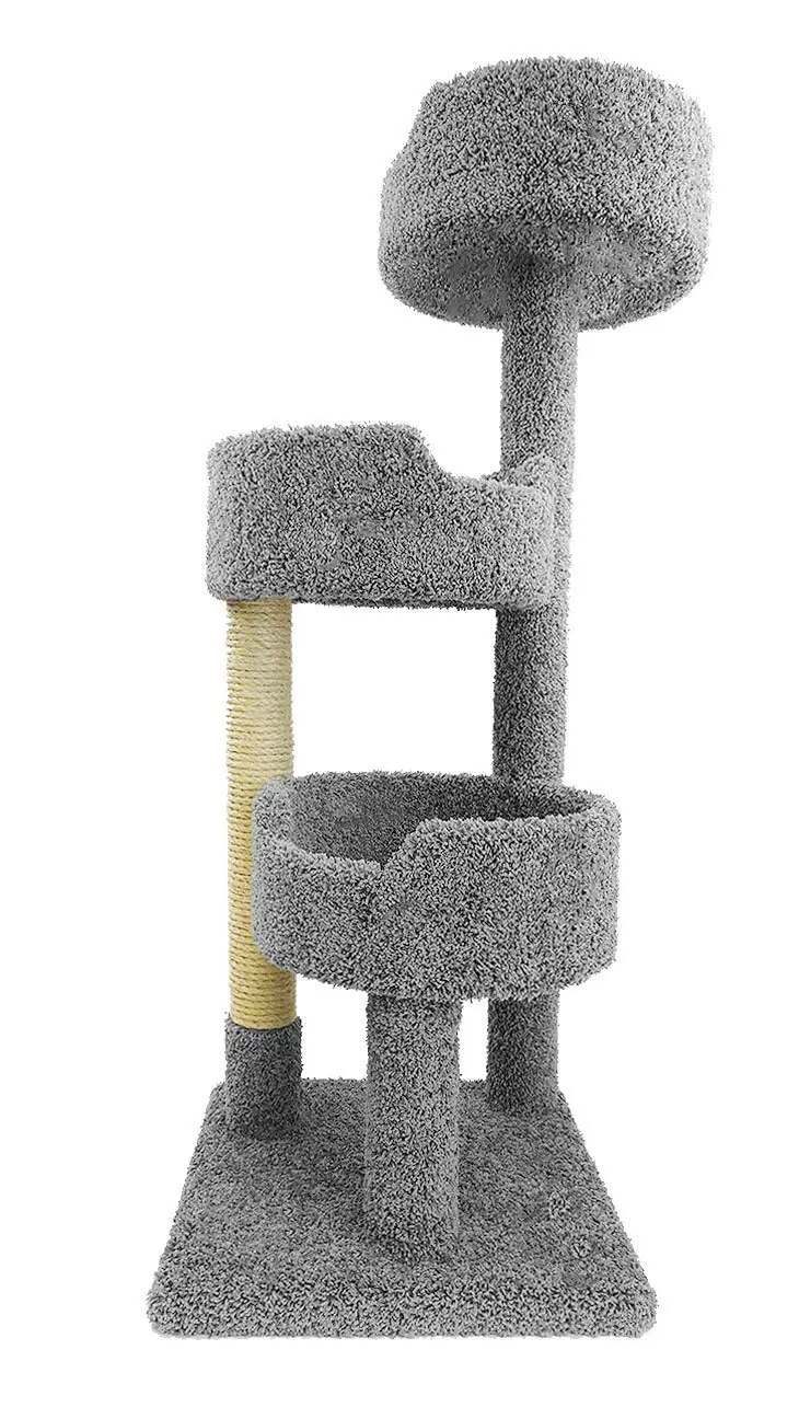 This is another cheap solid wood carpeted cat tree, but it's a nice tall cat tree for large cats and has more platforms.  This is a great carpeted cat tree for large cats.