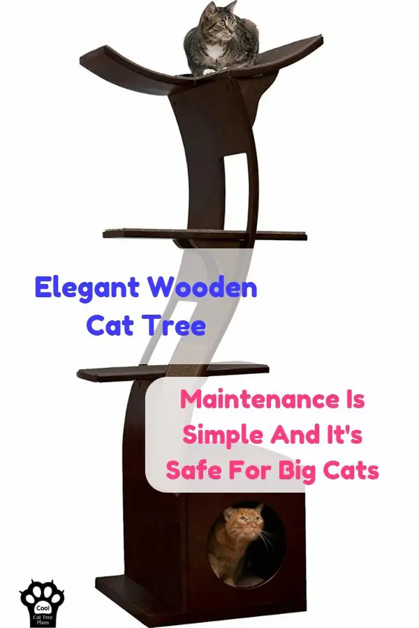 An elegant wooden cat tree that is stable enough for big cats, is super easy to clean and has replaceable carpet pads.