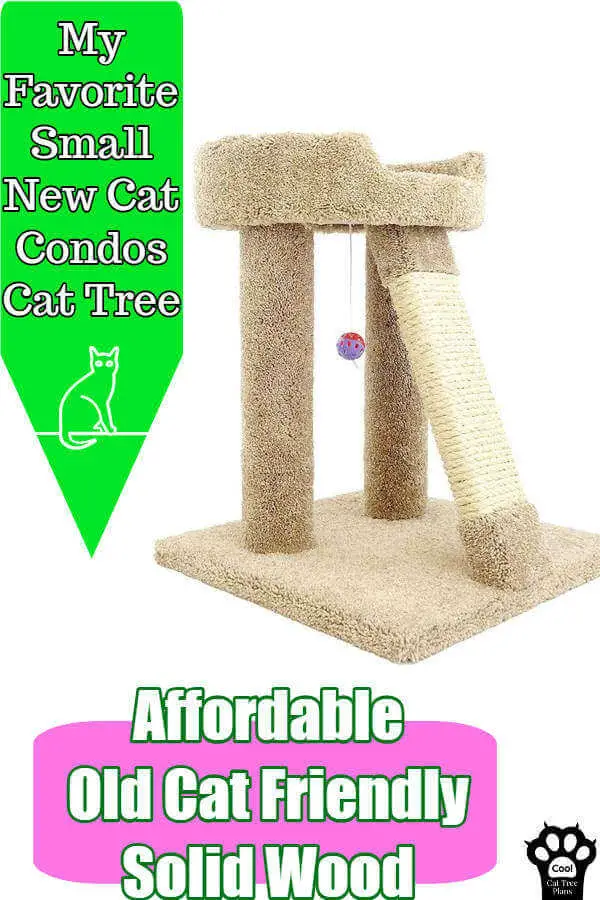 This is my favorite of New Cat Condos small cat trees.  It's very sturdy, super friendly towards old and large cats alike (or some combination therein) and gives them a space for your kitties to truly call their own.