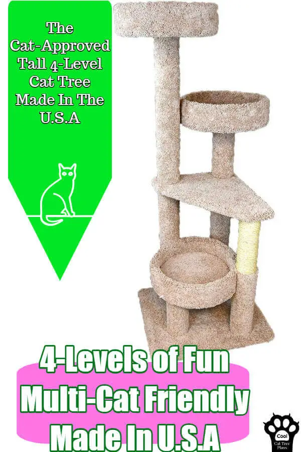 This is a cat approved tall 4 level cat tree, made in the U.S.A. It's perfect for multi-cat households and cats who really like to climb!