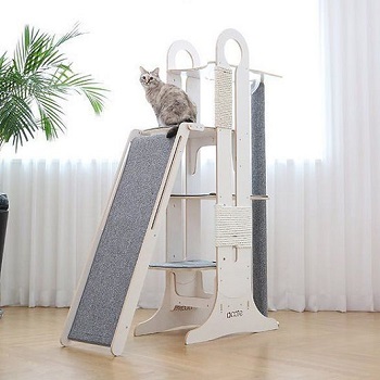 The best modern cat tree around is the Milo, which you can see pictured here.